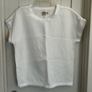 Faherty White Gauze Short Sleeve Top Medium
